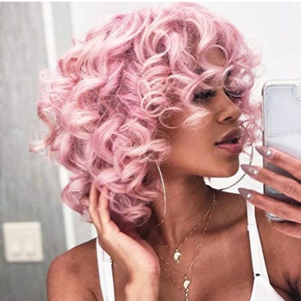 Short Bob Curly FULL Wigs PINK